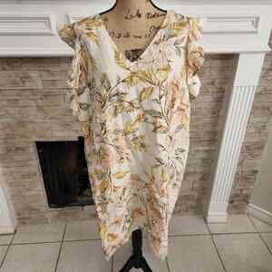 Nicole Miller 100% linen floral‎ tropical beach flutter sleeve dress plus 1X